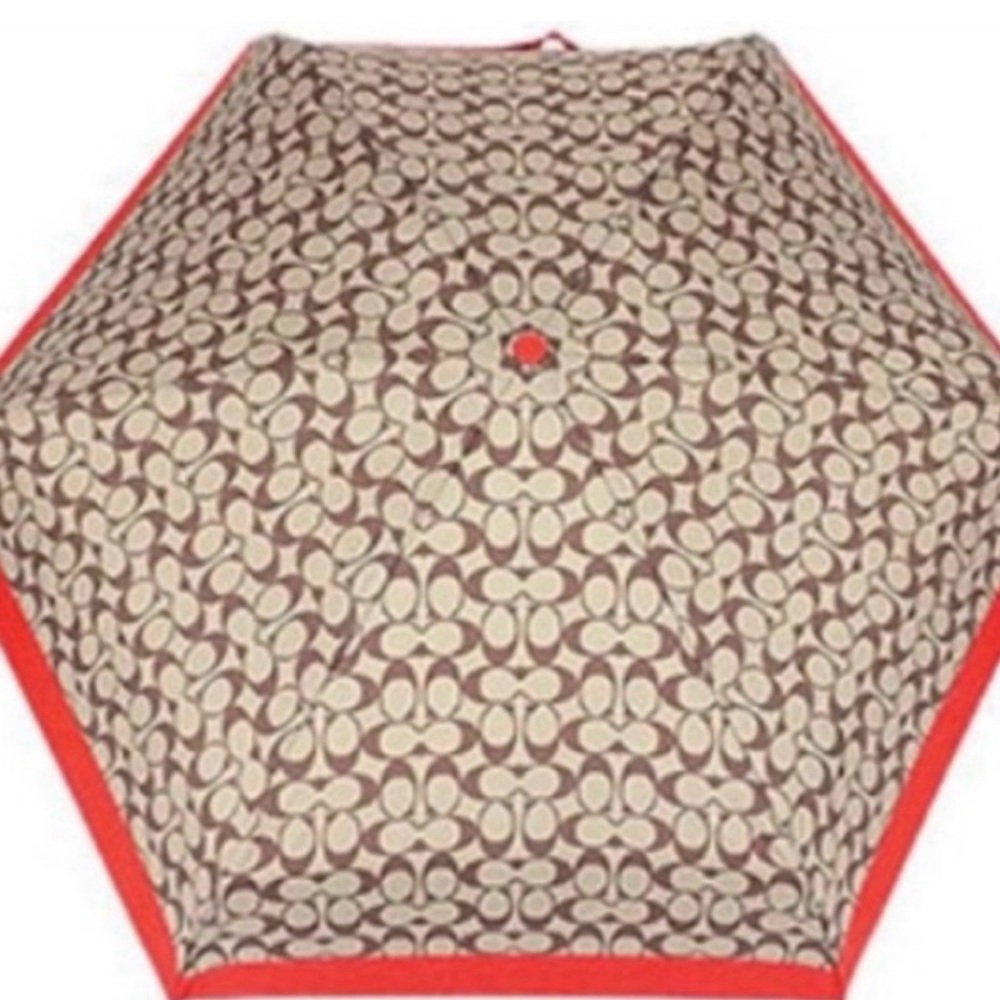 Coach Signature Mini Umbrella - Khaki/Vermillion - F63365 - Picture 4 of 5
